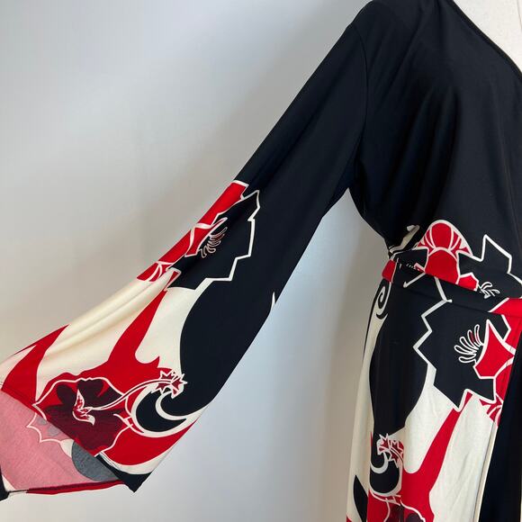 Ashley Stewart Romper Maxi Kimono Style Dress Printed Black - Picture 6 of 11